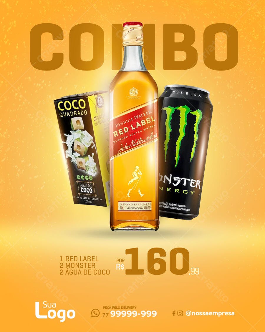 Flyer para Combo Johnnie Walker Red Label Monster Coco Quadrado PSD Editável