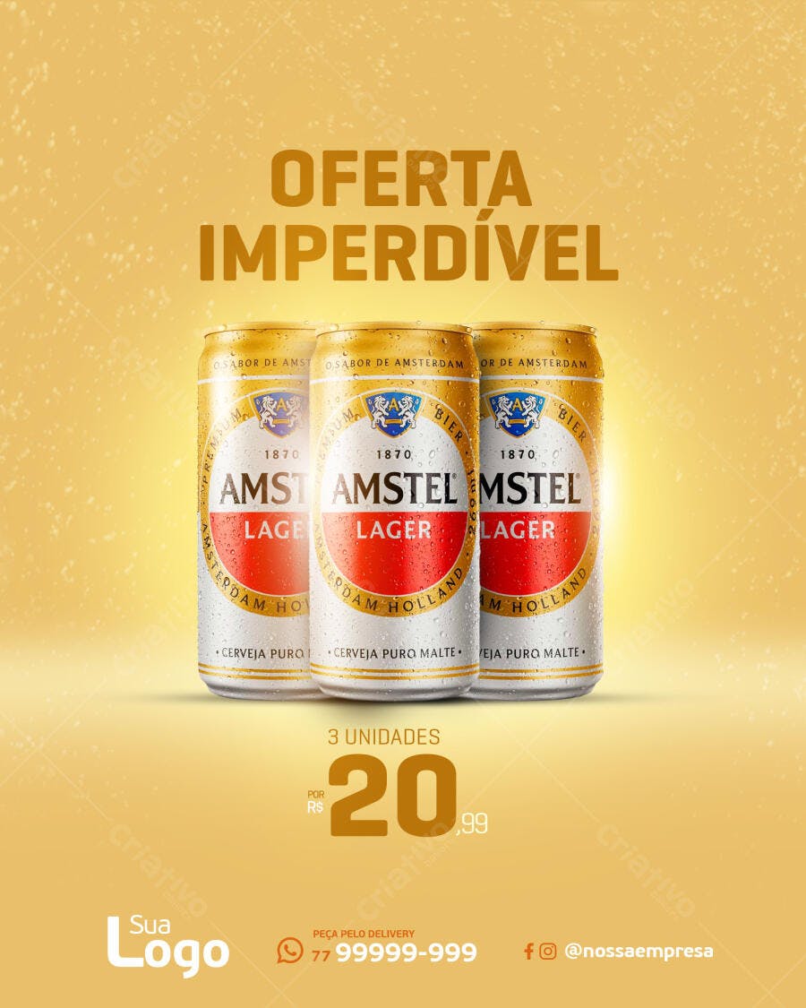 Flyer para Oferta Imperdível Cerveja Amstel Lager PSD Editável