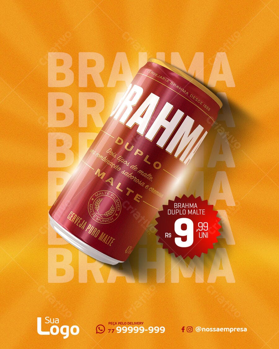 Post Redes Sociais Oferta Brahma Duplo Malte R$ 9,99 PSD Editável