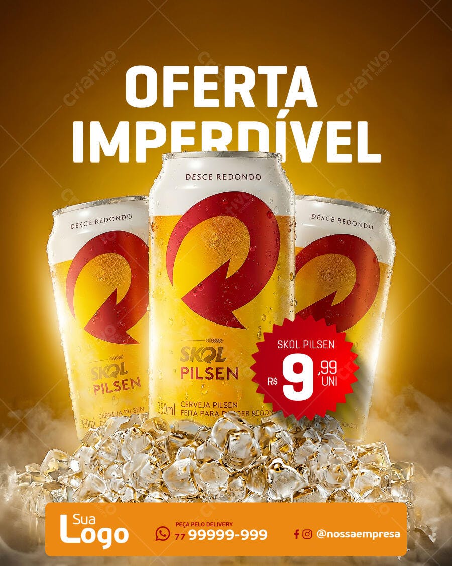 Post para Redes Sociais Oferta Cerveja Skol Pilsen Gelo PSD Editável