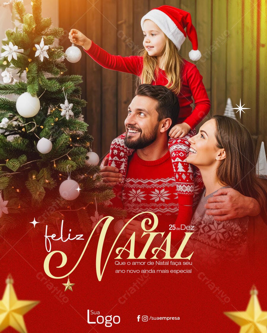 Flyer para Feliz Natal Familiar com Árvore PSD Editável