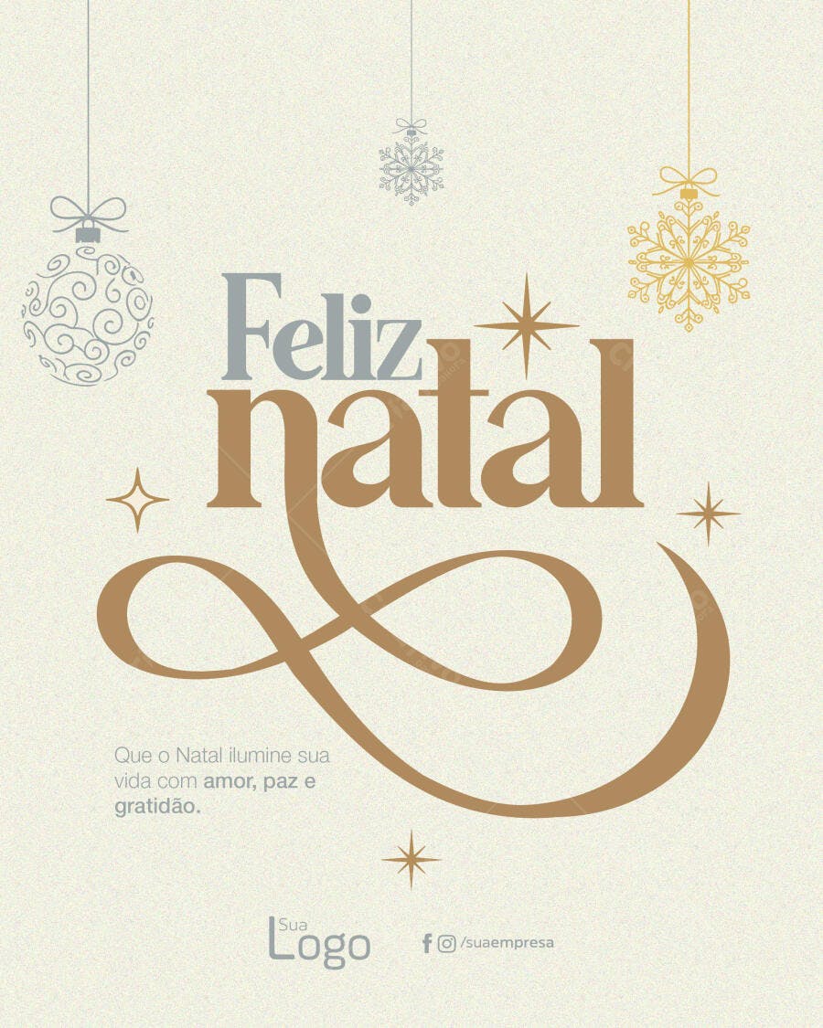 Flyer Digital Feliz Natal com Enfeites e Mensagem PSD Editável