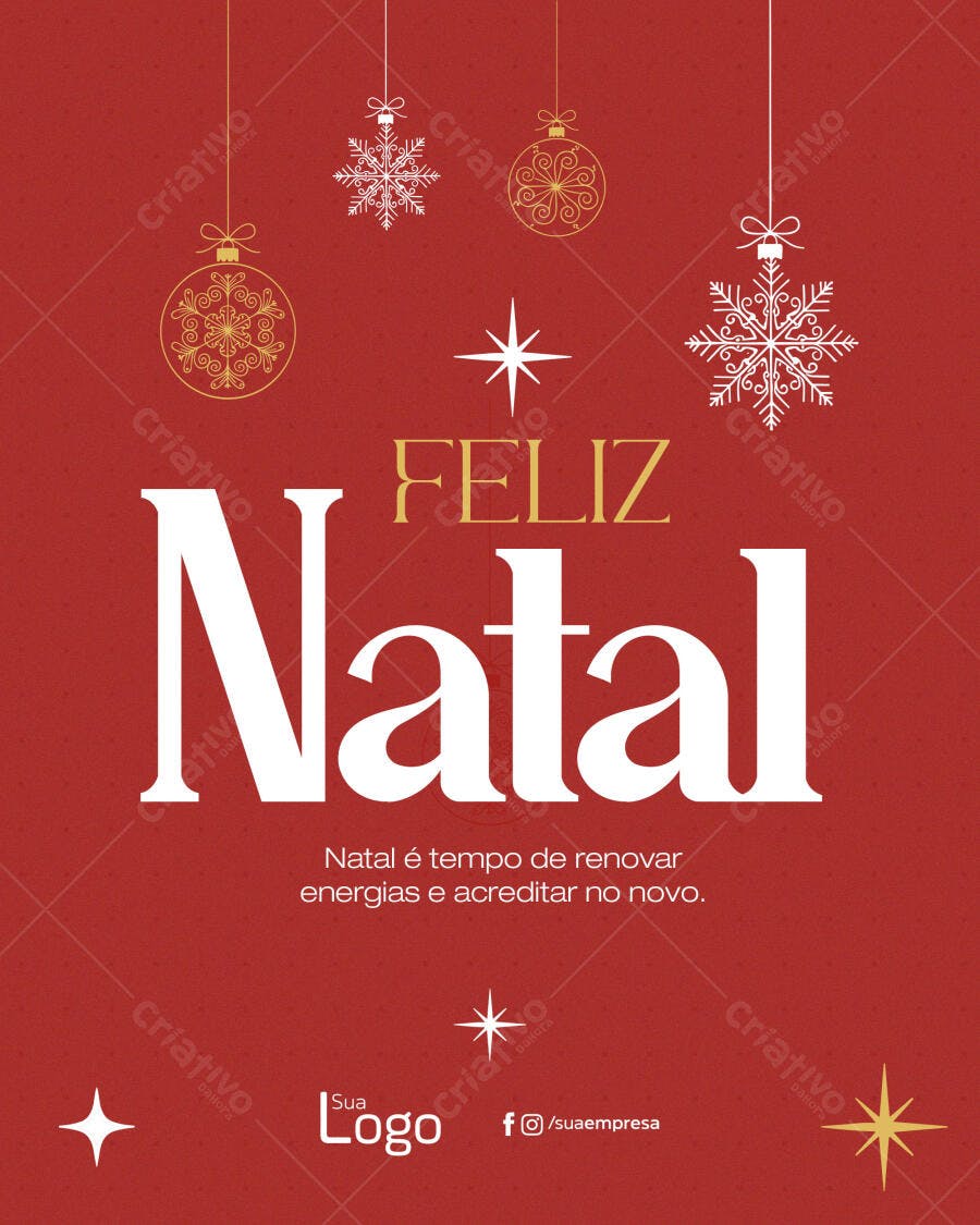 Flyer Feliz Natal Clássico com Enfeites Dourados PSD Editável