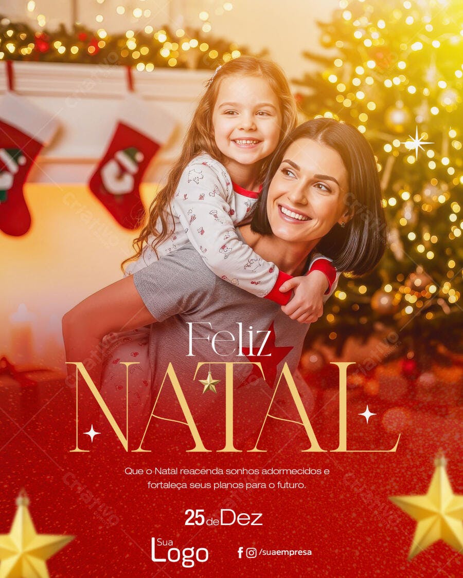Flyer para Natal em Família Mãe e Filha Abraçadas PSD Editável