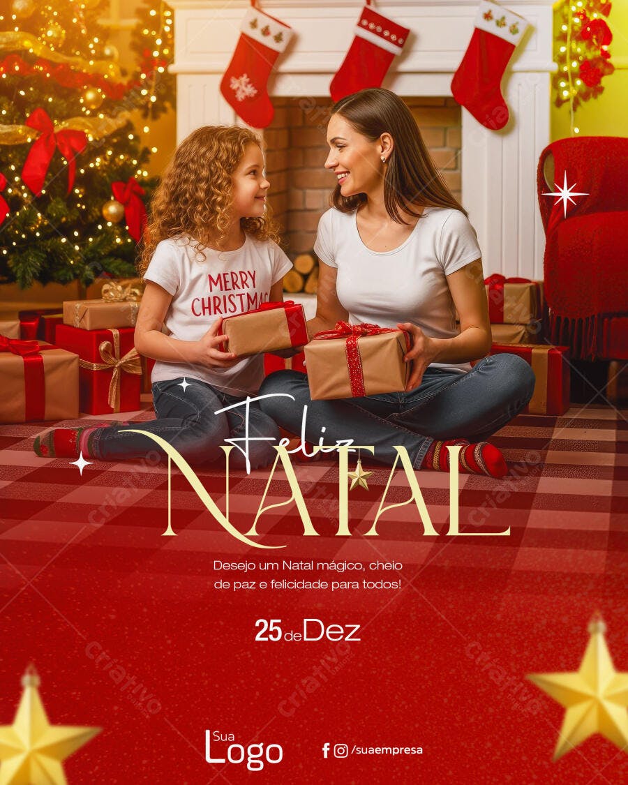 Flyer Natalino Família com Presentes PSD Editável