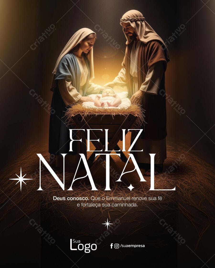 Flyer Natal Sagrada Família Maria José Jesus Manjedoura PSD Editável