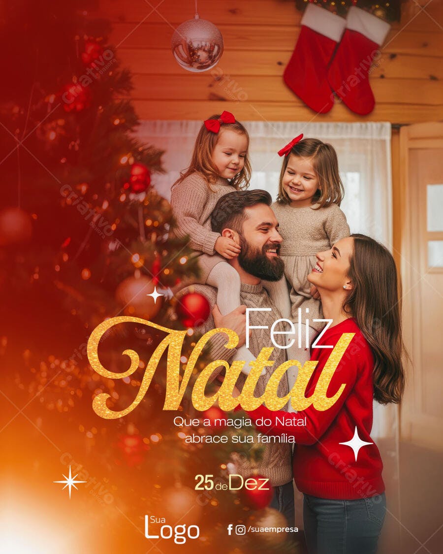 Post Redes Sociais Feliz Natal Família Alegre PSD Editável