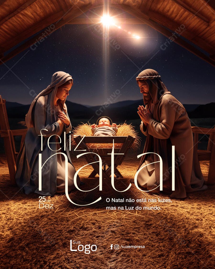 Post de Natal Feliz Natal Presépio Menino Jesus PSD Editável