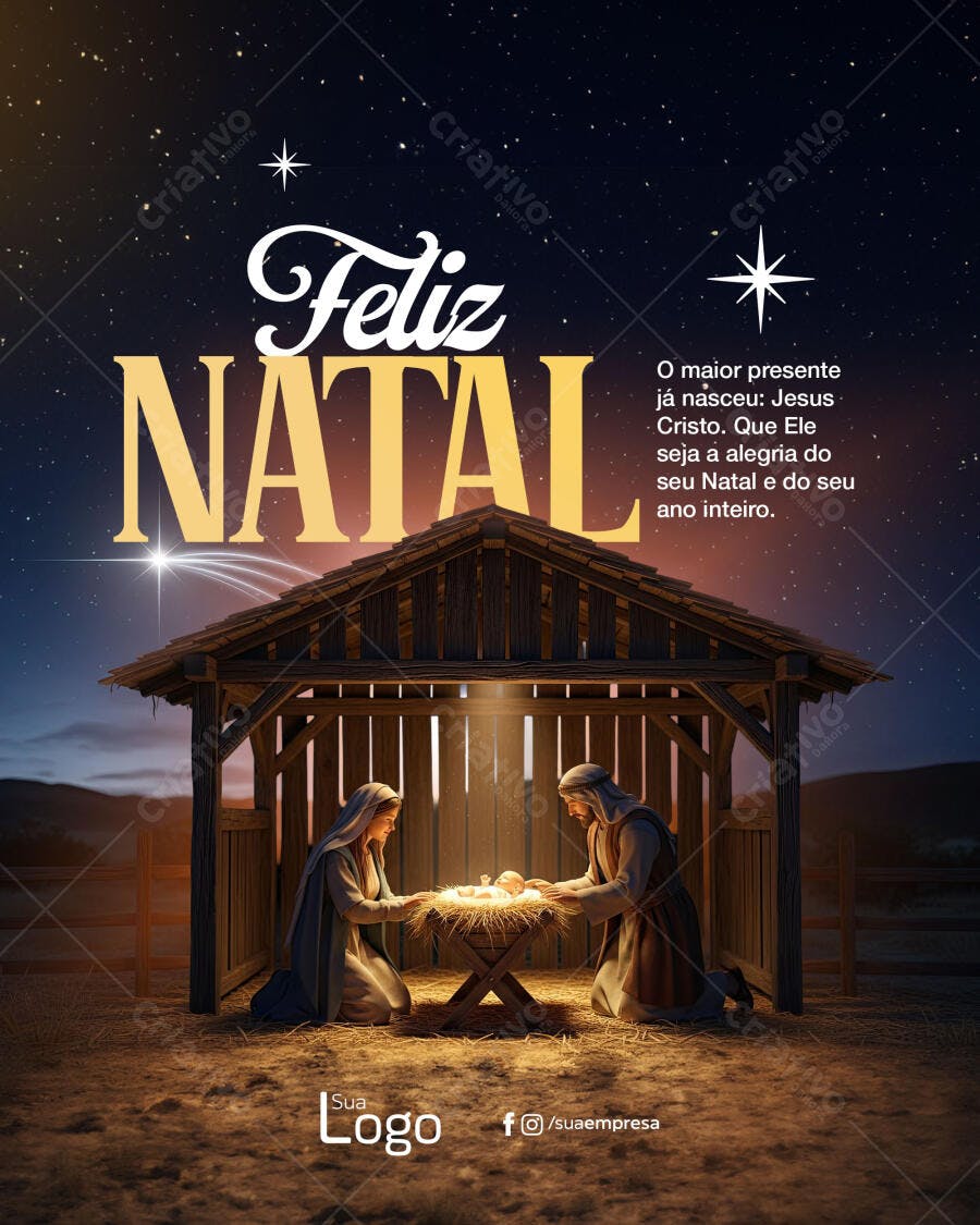 Post Redes Sociais Feliz Natal Nascimento de Jesus PSD Editável