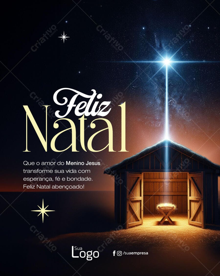 Flyer Digital Feliz Natal com Manjedoura PSD Editável
