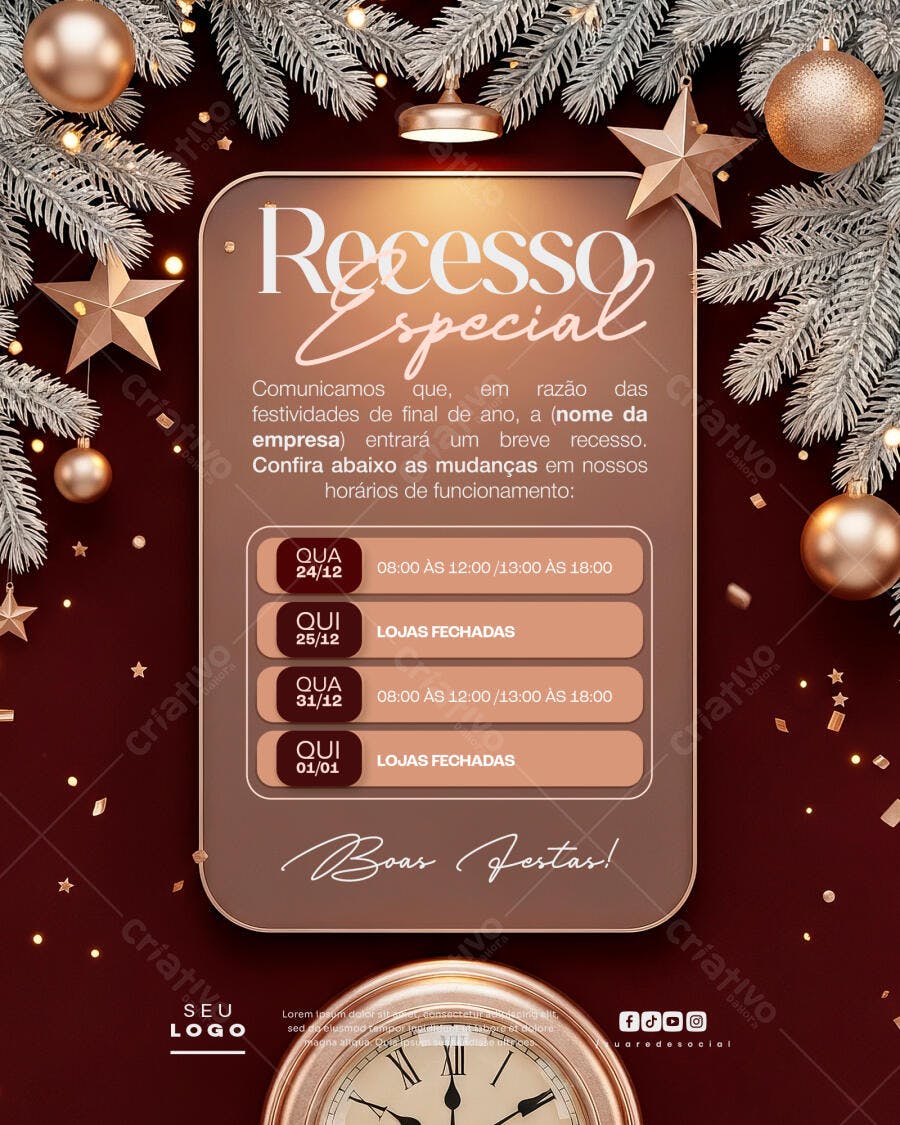 Flyer Recesso Especial Natal e Ano Novo PSD Editável
