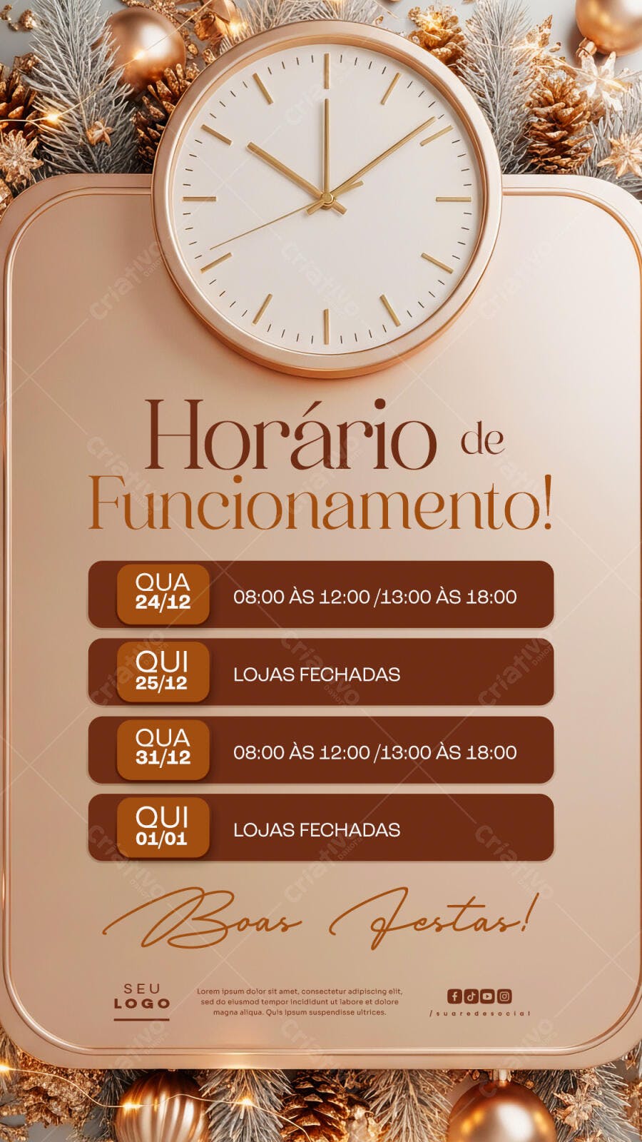Flyer de Horário para Natal e Ano Novo Lojas PSD Editável