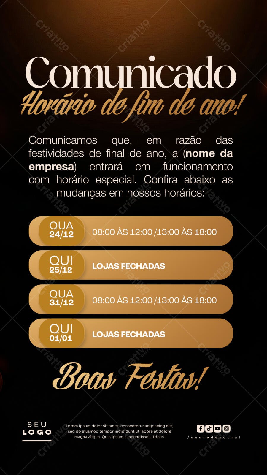 Flyer Comunicado Horário Fim de Ano PSD Editável