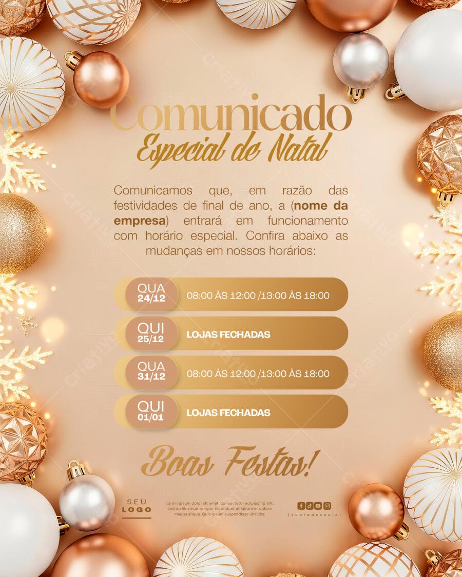 Flyer Comunicado Especial de Natal PSD Editável