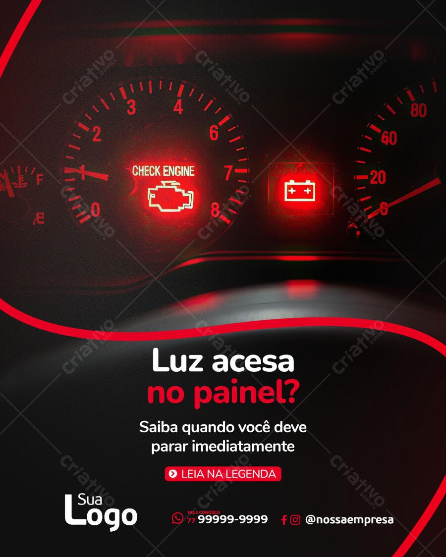 Post para Redes Sociais para Alerta de Luz no Painel do Carro PSD Editável