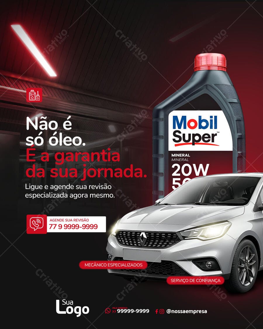 Flyer Serviço Automotivo Troca de Óleo e Revisão de Carro PSD Editável