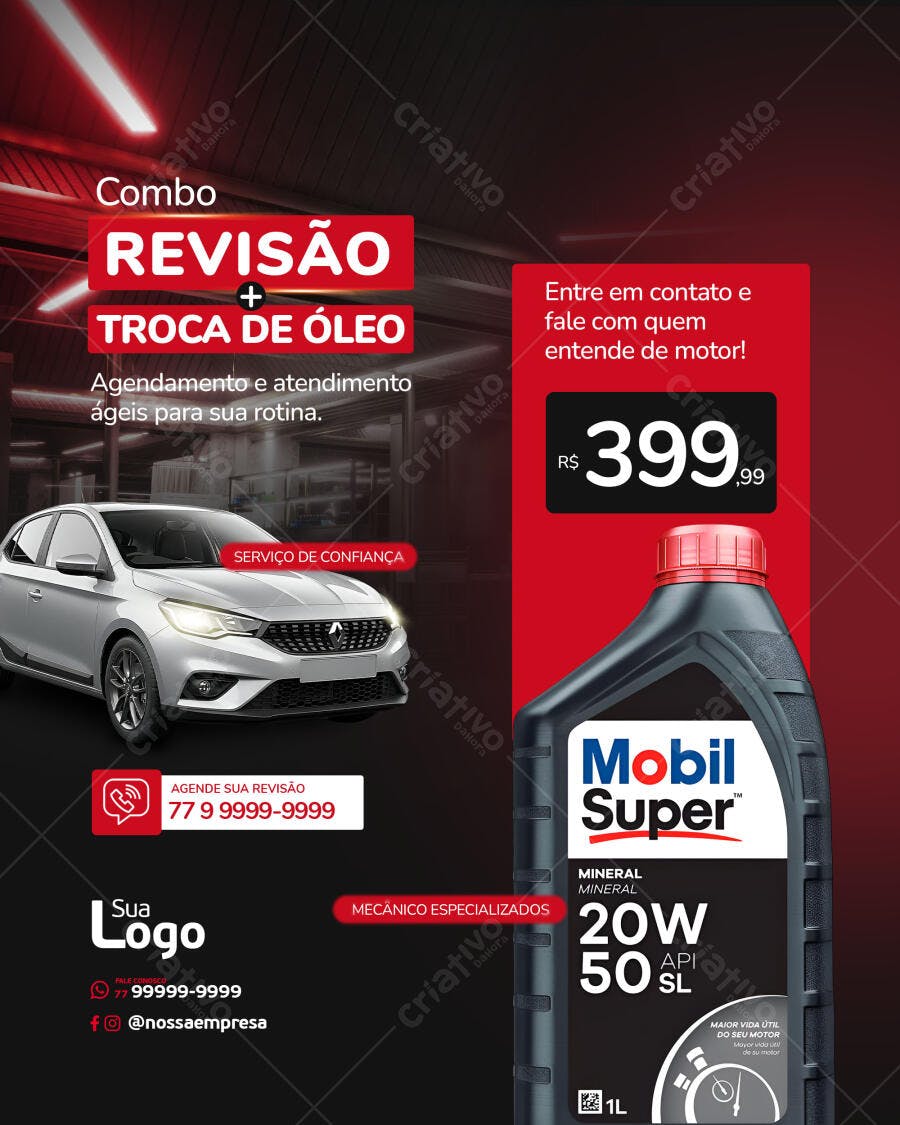 Flyer Combo Revisão e Troca de Óleo Mobil Super Carro PSD Editável