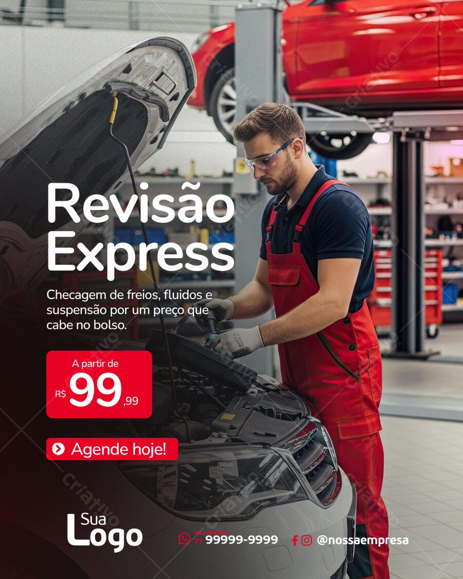 Post para Oficina Mecânica Revisão Express PSD Editável