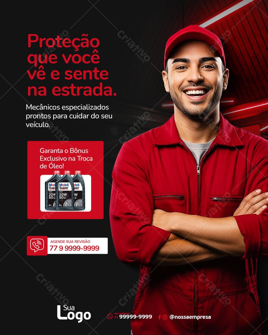 Post Redes Sociais Oficina Mecânica Troca de Óleo PSD Editável