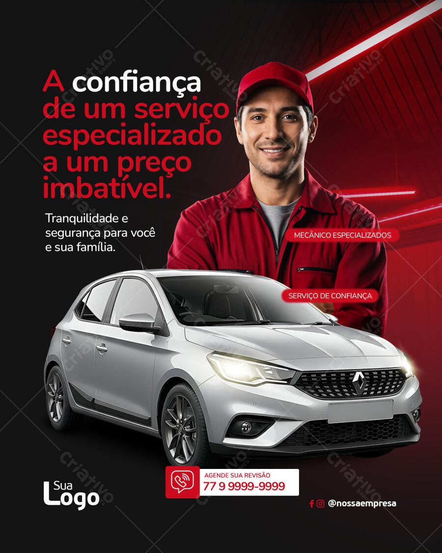 Flyer Social Mídia para Serviço Automotivo e Mecânico PSD Editável