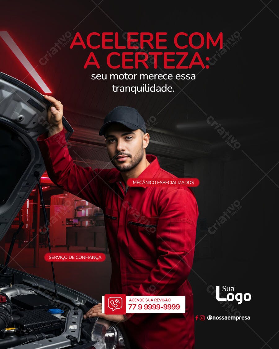 Flyer Marketing Oficina Carro Mecânico Acelere com Certeza PSD Editável