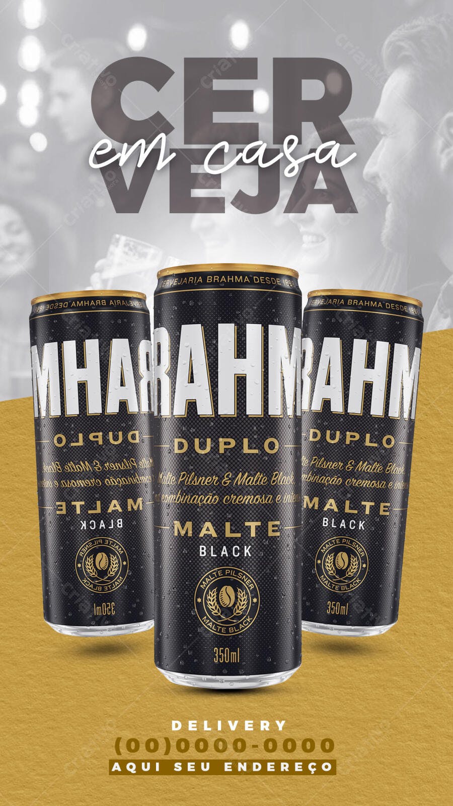 Flyer Cerveja em Casa Brahma Duplo Malte Delivery PSD Editável