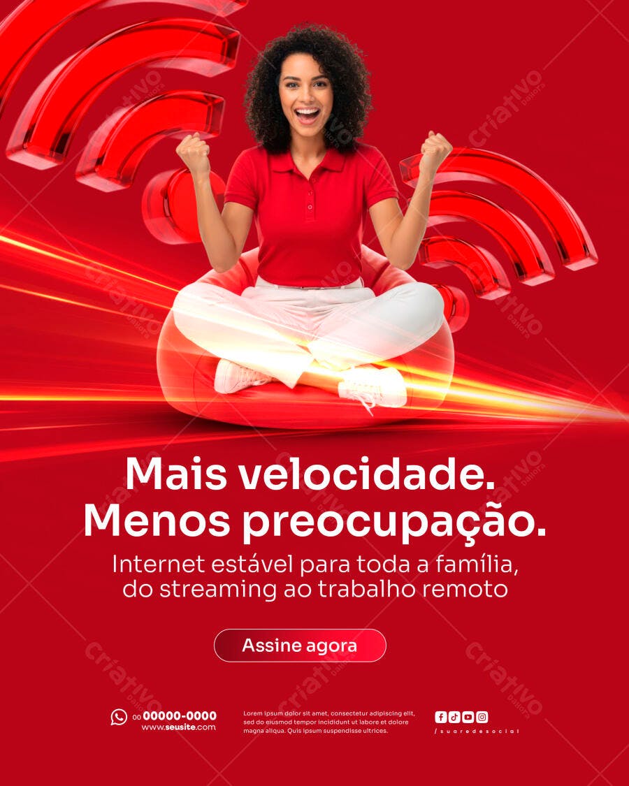 Post Redes Sociais Mais Velocidade Menos Preocupação PSD Editável