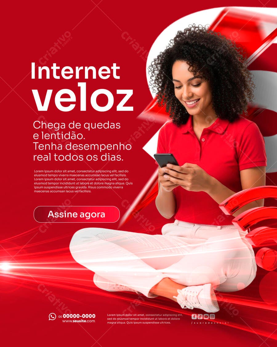 Flyer Internet Veloz Mulher com Celular PSD Editável