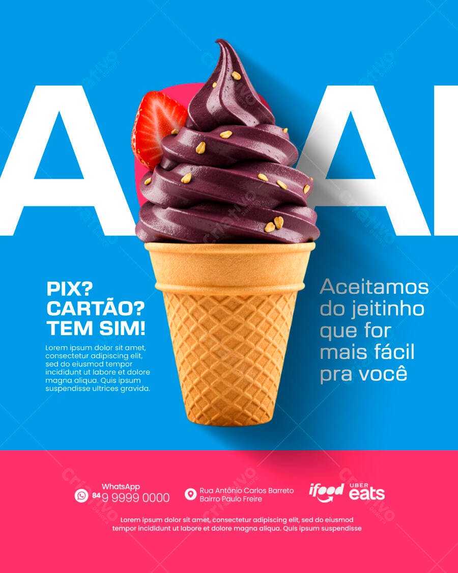 Flyer Açaí com Morango Pix e Cartão PSD Editável