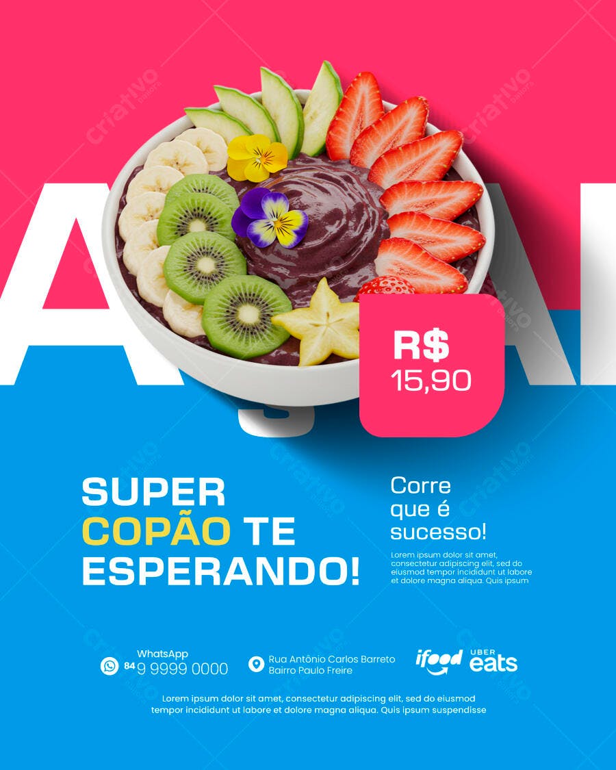 Flyer para Promoção de Açaí Super Copão PSD Editável