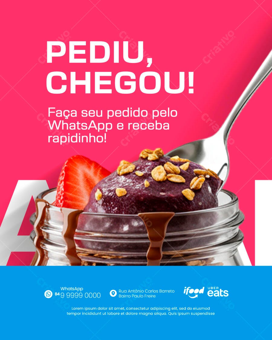Flyer Açaí com Morango e Granola Delivery PSD Editável