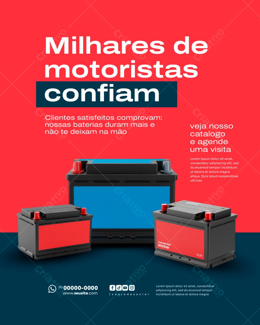 Flyer para Promoção Baterias Automotivas PSD Editável