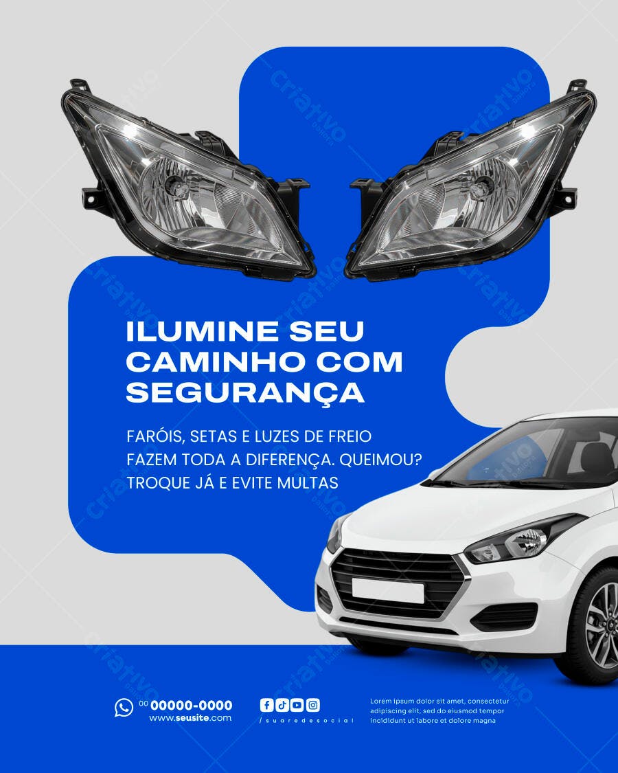 Flyer Automotivo Faróis Carro Segurança PSD Editável
