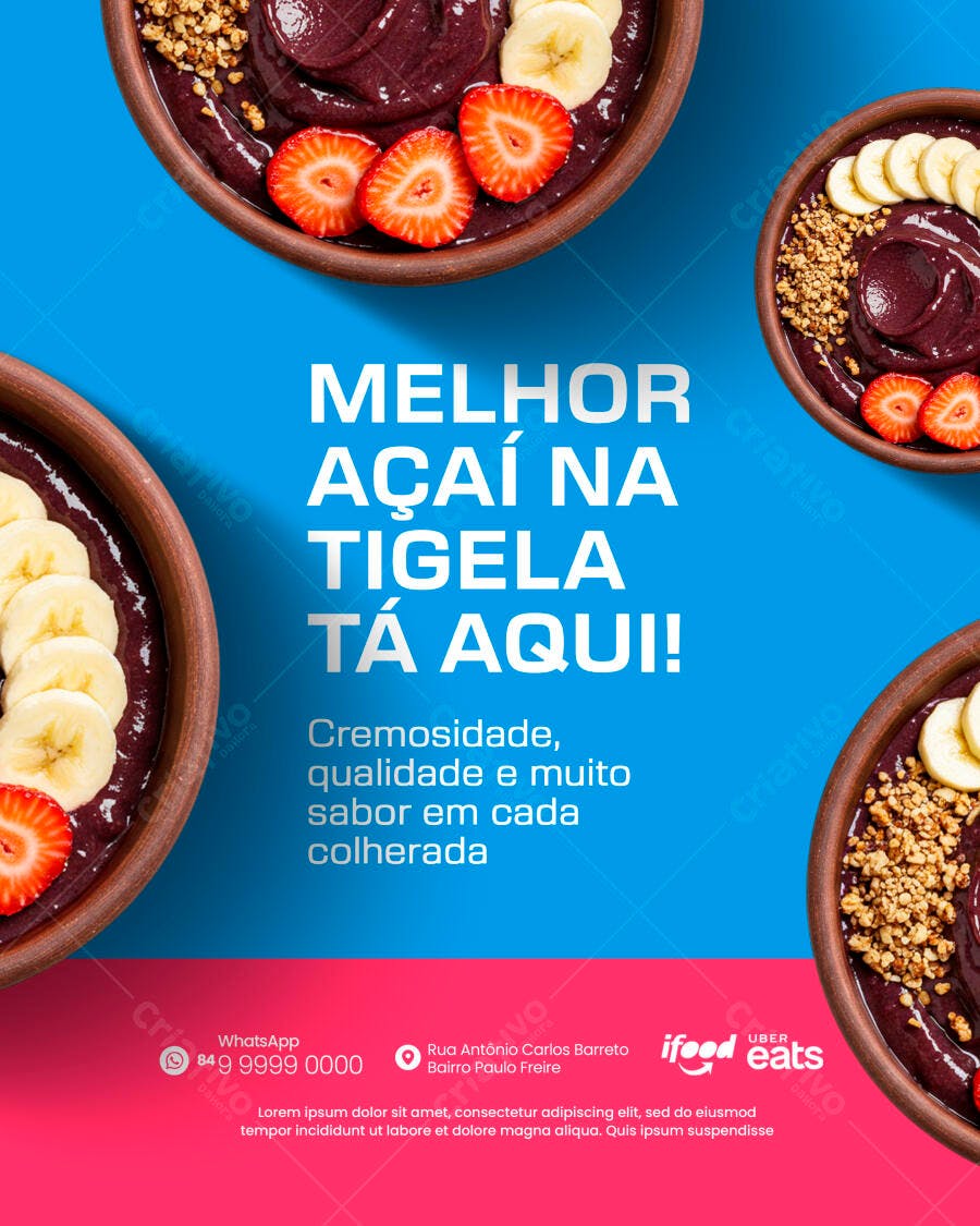 Flyer para Açaí na Tigela com Frutas PSD Editável