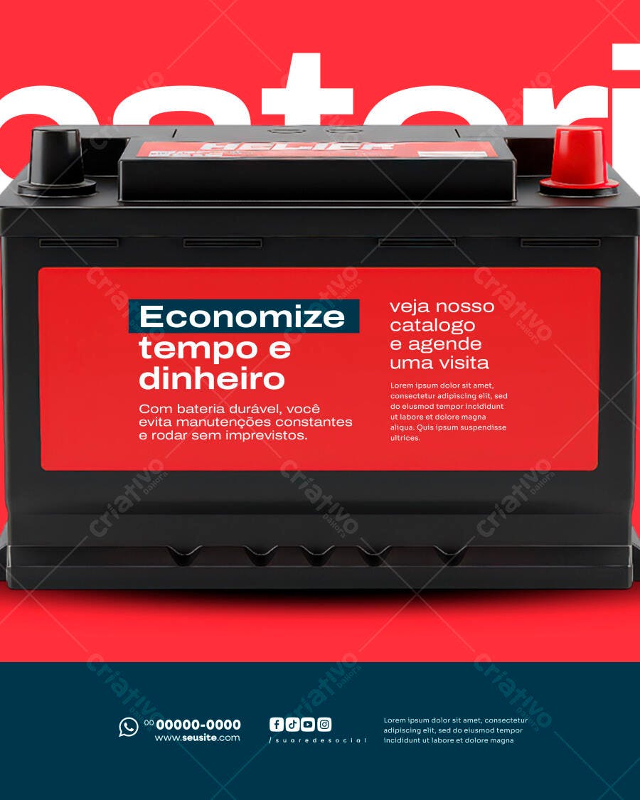Flyer Bateria Automotiva para Carro Economia e Durabilidade PSD Editável