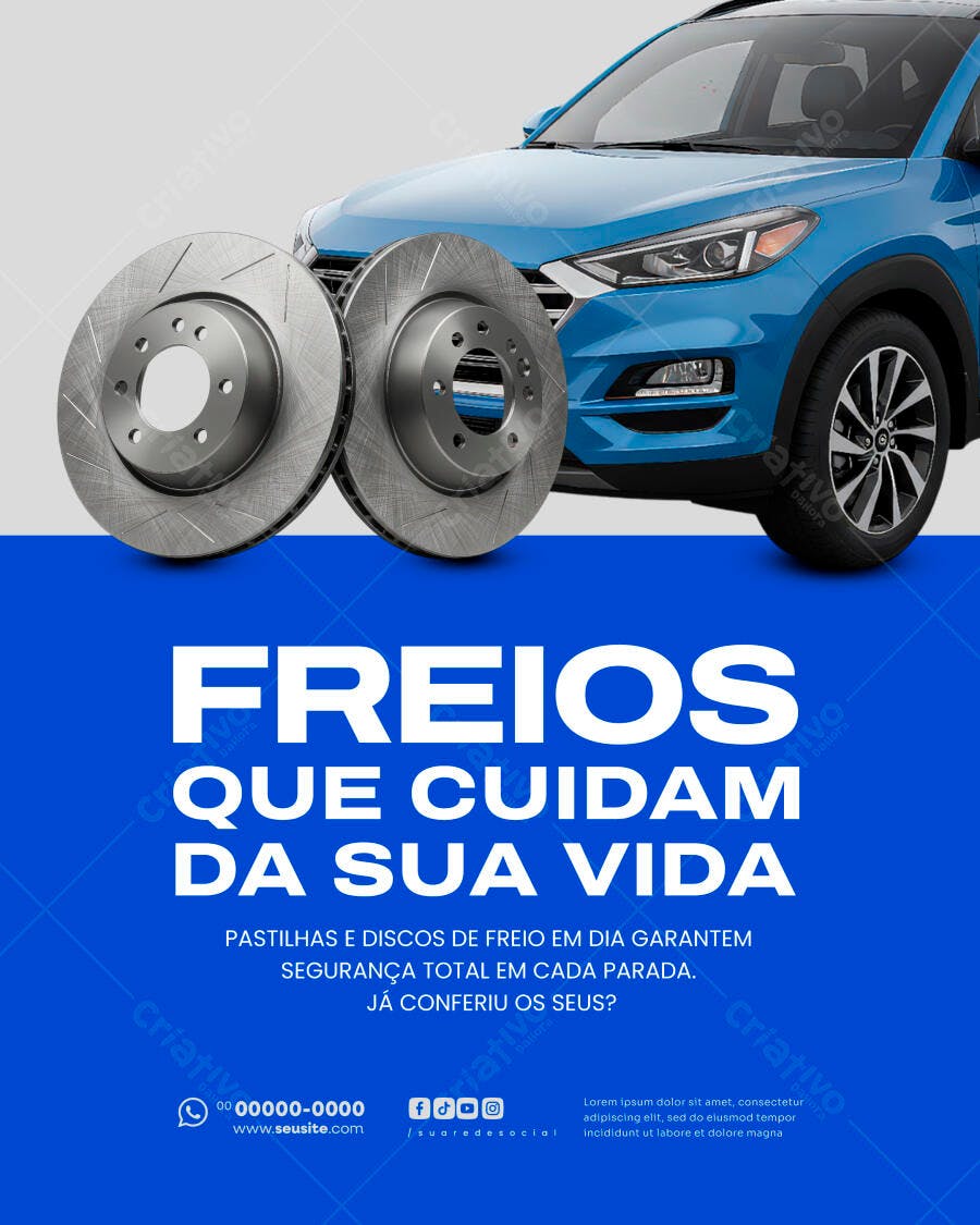 Flyer Manutenção de Freios Automotivos Carro Azul Discos PSD Editável
