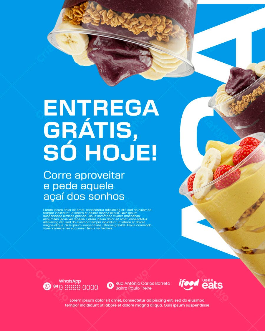 Flyer Açaí Entrega Grátis Só Hoje PSD Editável