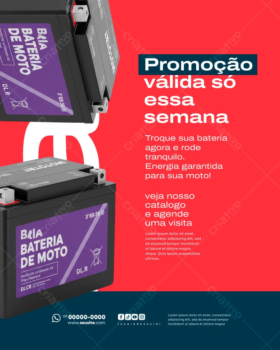Flyer Promoção Bateria de Moto BAIA Vermelho PSD Editável