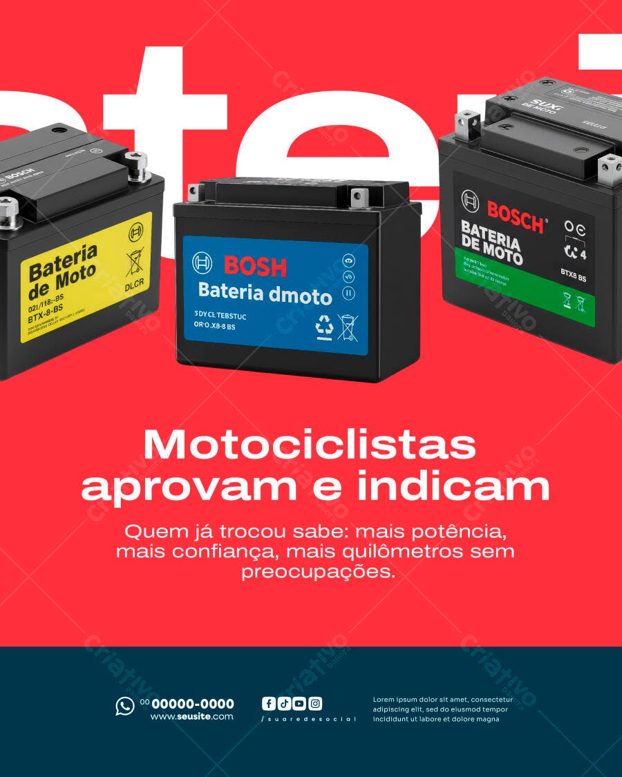 Flyer Baterias de Moto Bosch para Motociclistas PSD Editável