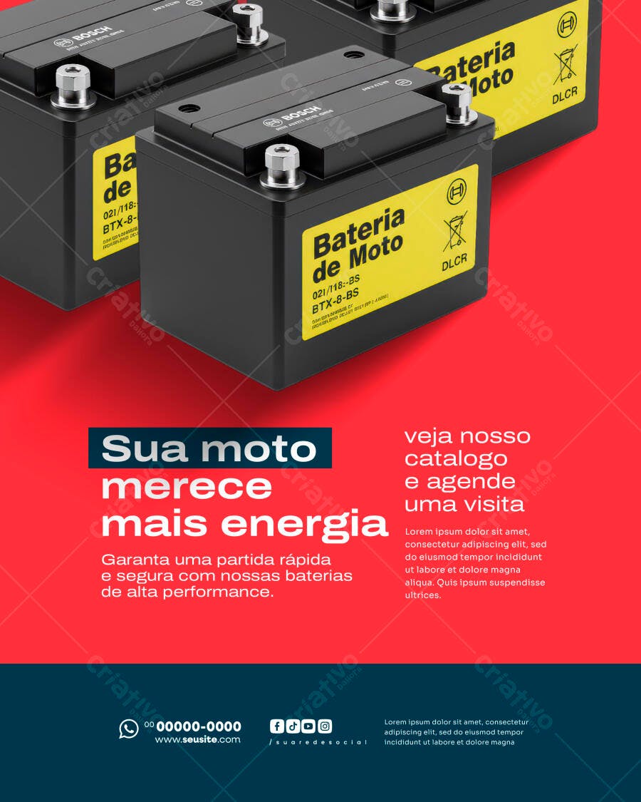 Flyer Bateria de Moto para Mais Energia PSD Editável
