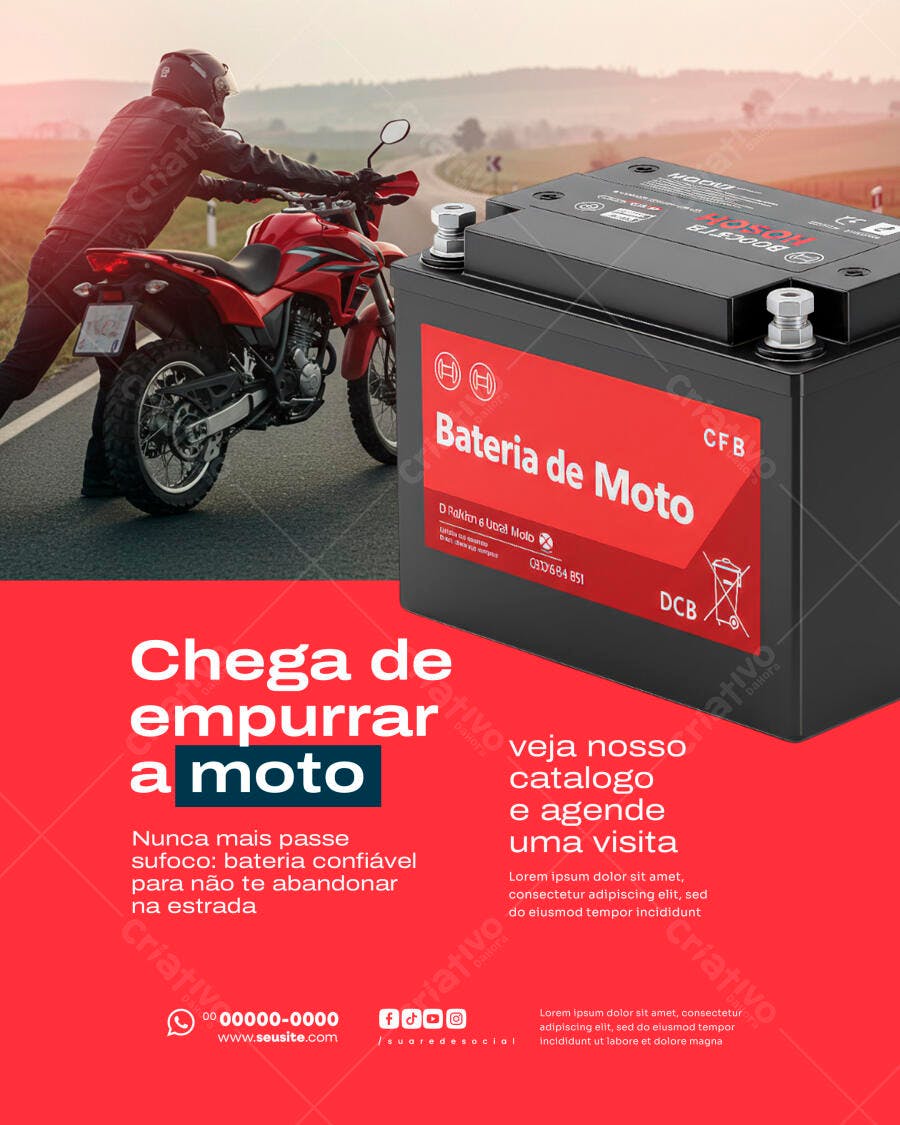 Flyer Bateria de Moto para Evitar Pane na Estrada PSD Editável