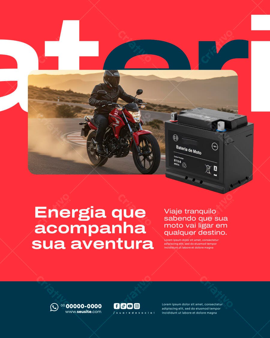 Flyer Bateria de Moto para Aventura na Estrada PSD Editável