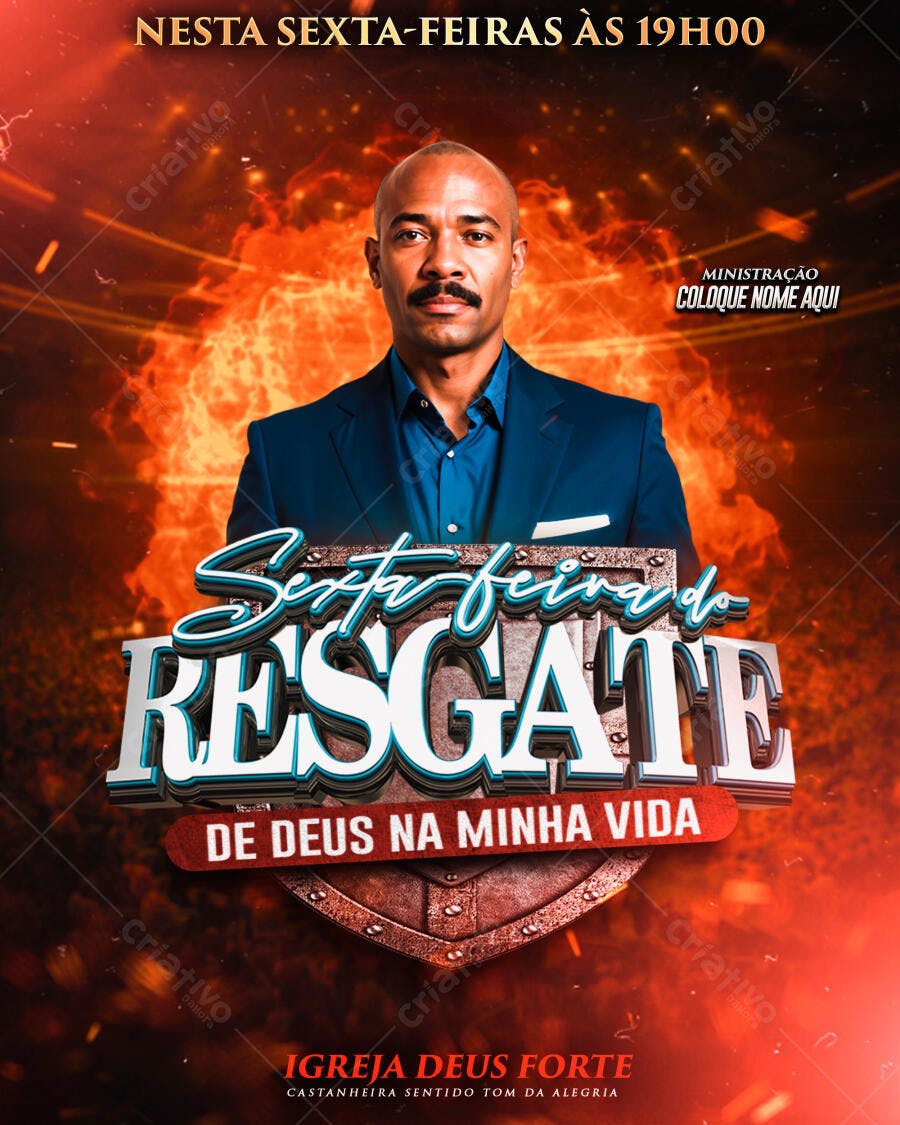 Flyer Religioso com Pastor para Sexta-feira do Resgate PSD Editável