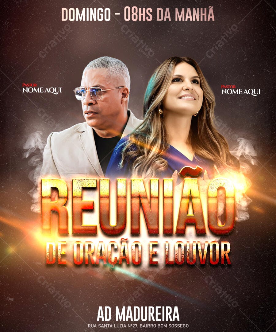 Flyer Reunião de Oração e Louvor AD Madureira PSD Editável