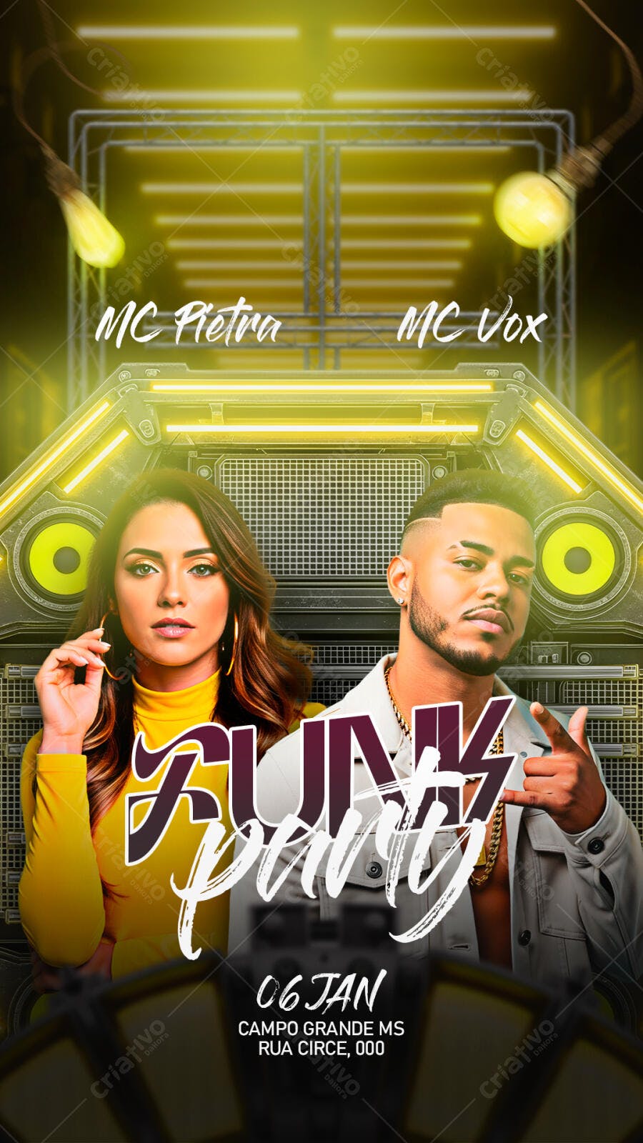 Flyer para Festa Funk com MCs Pietra e Vox PSD Editável