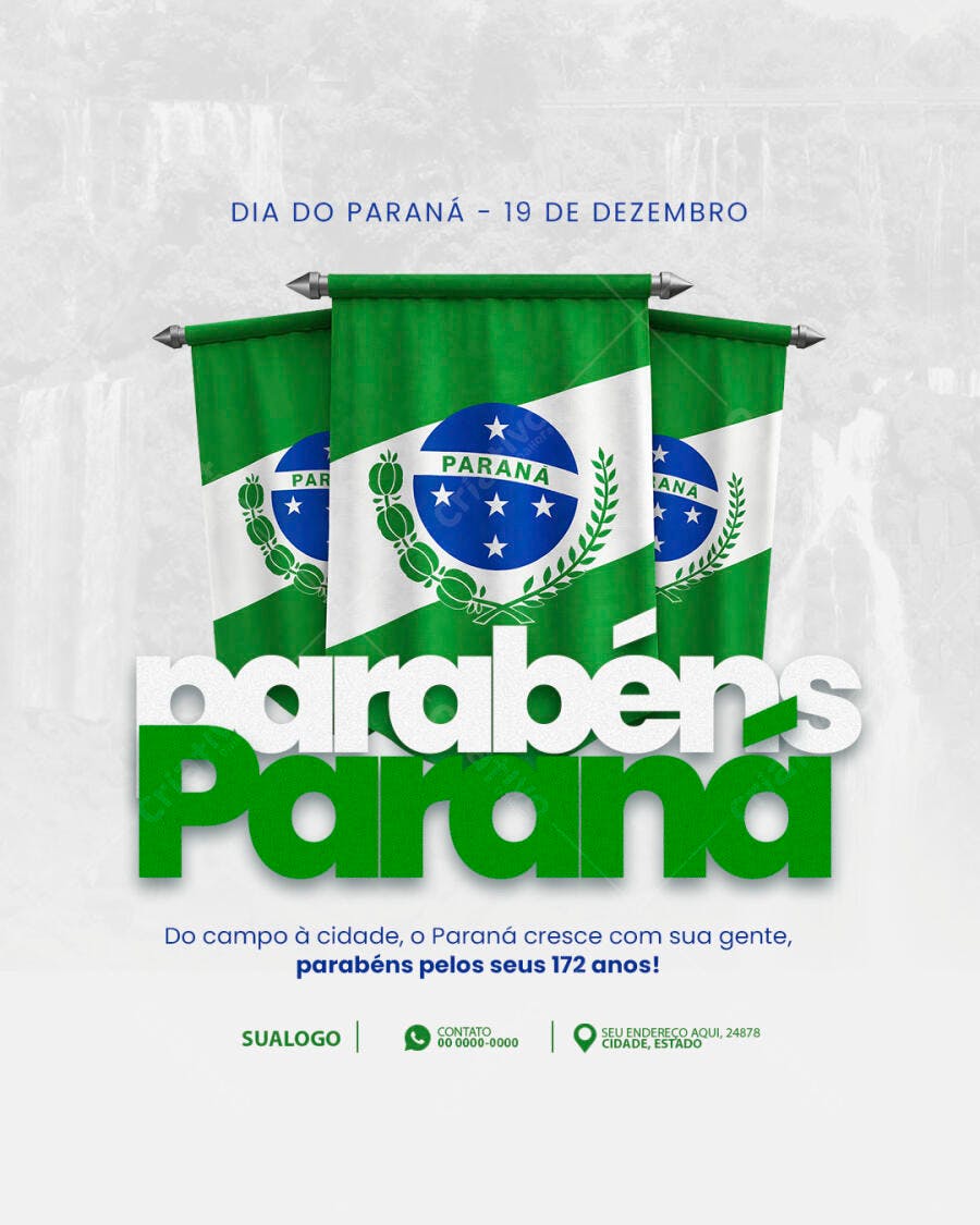 Flyer Social Media Aniversário de 172 Anos do Paraná PSD Editável