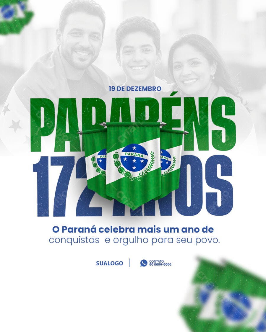 Flyer Aniversário 19 de Dezembro Paraná 172 Anos Bandeiras PSD Editável
