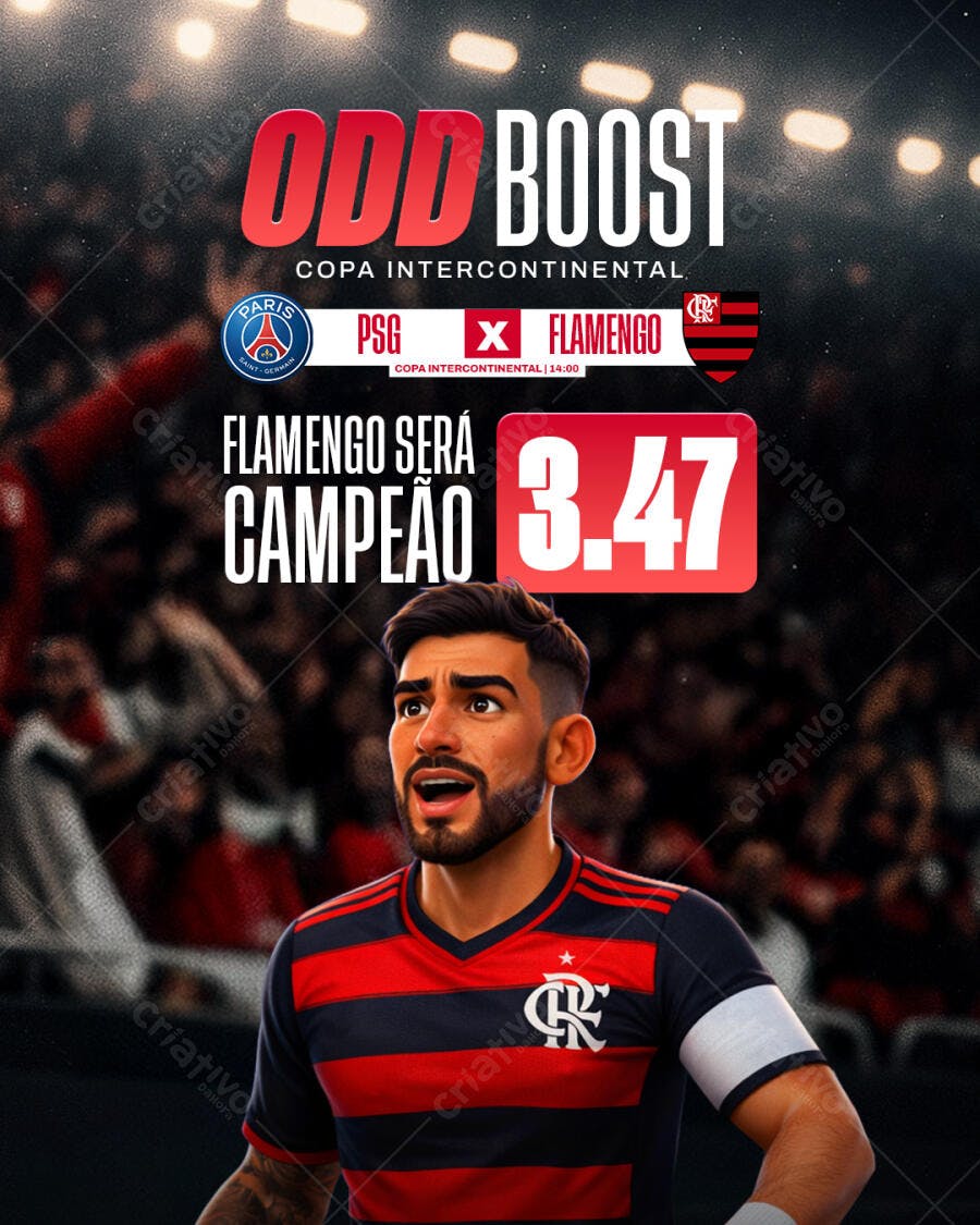 Flyer Aposta Esportiva Jogo PSG x Flamengo Copa Intercontinental PSD Editável