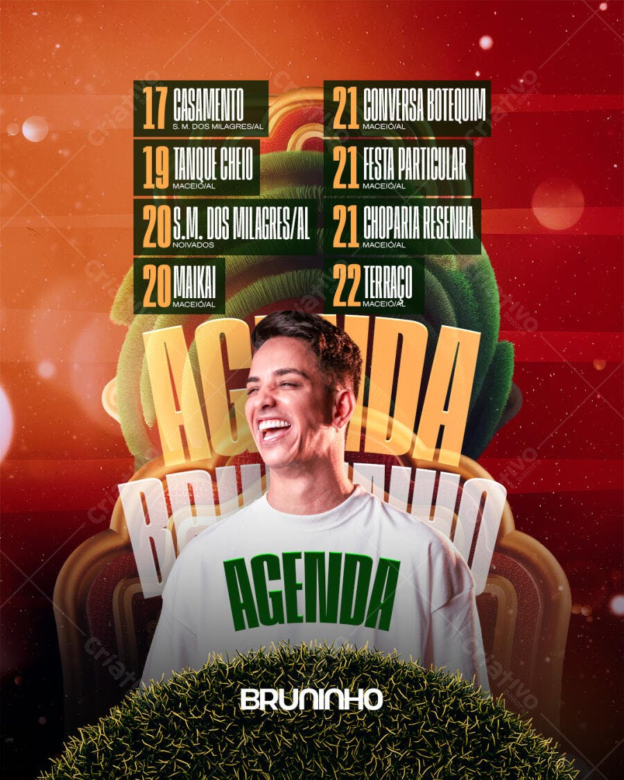 Flyer Agenda Bruninho Shows Eventos Musicais Datas PSD Editável