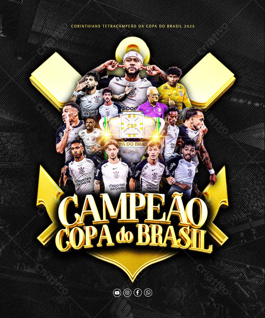 Flyer Corinthians Tetracampeão Copa do Brasil 2025 PSD Editável